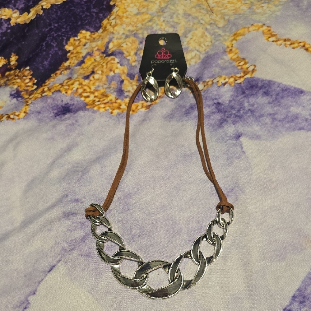 Paparazzi Silver and Brown Necklace with Earrings